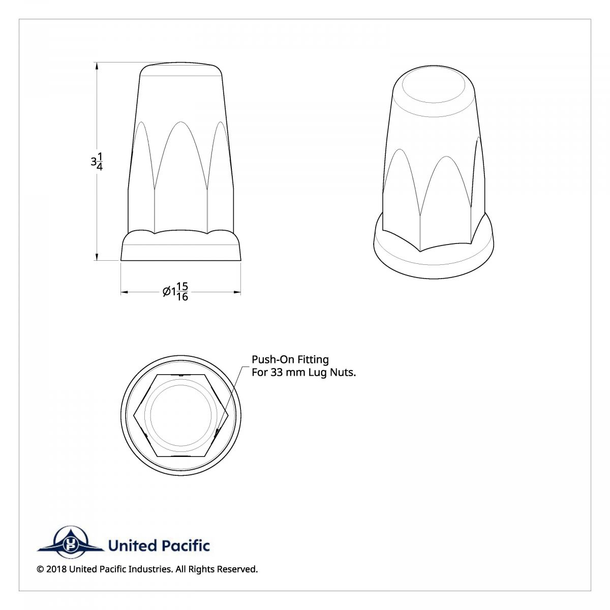 33mm X 3-1/4" Chrome Plastic Tall Nut Cover With Flange - Push-On (Bulk) - Thumbnail 5