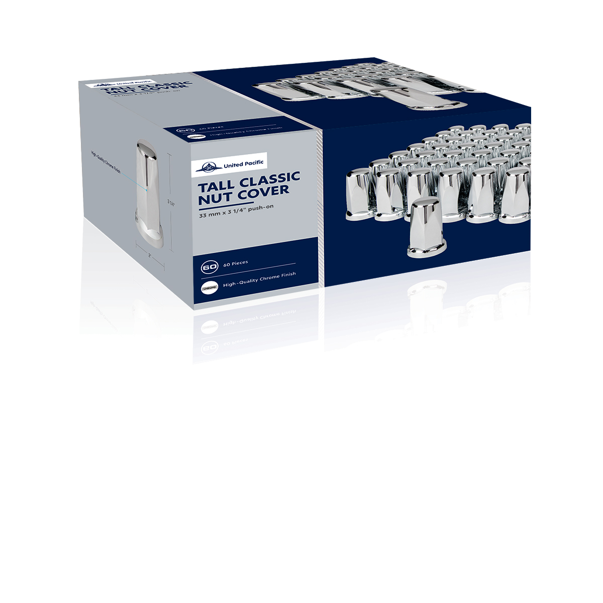 33mm X 3-1/4" Chrome Plastic Tall Classic Nut Covers - Push-On (60-Pack) - Thumbnail 5