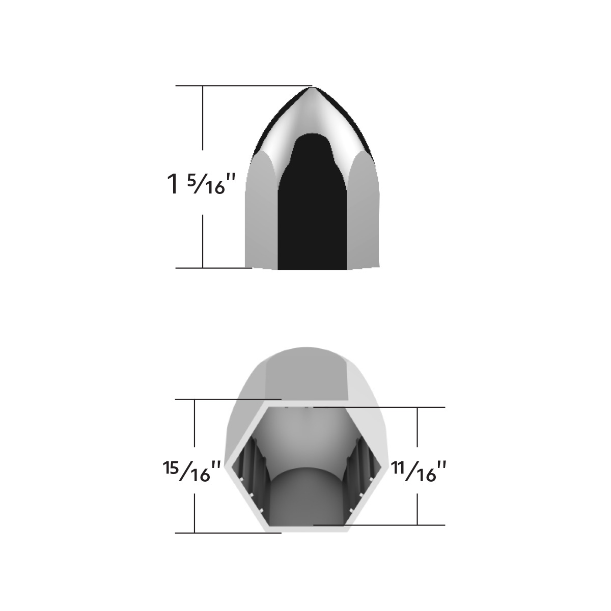11/16" X 1-5/16" Chrome Plastic Bullet Nut Cover - Push-On - Thumbnail 4