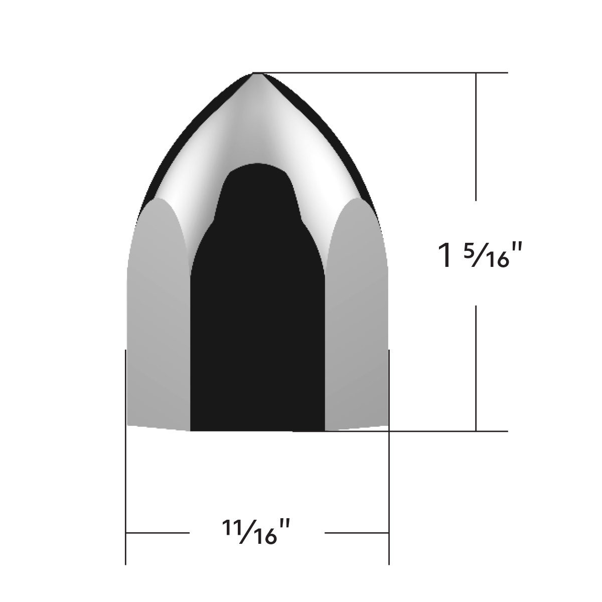 11/16" X 1-5/16" Chrome Plastic Bullet Nut Cover - Push-On (10-Pack) - Thumbnail 5