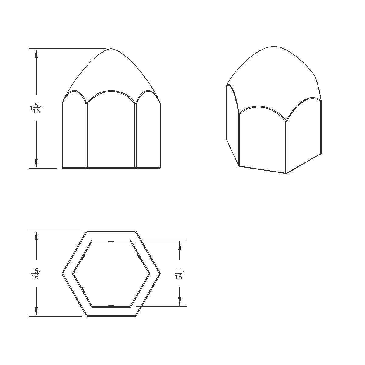 11/16" X 1-5/16" Chrome Plastic Bullet Nut Cover - Push-On (10-Pack) - Thumbnail 6