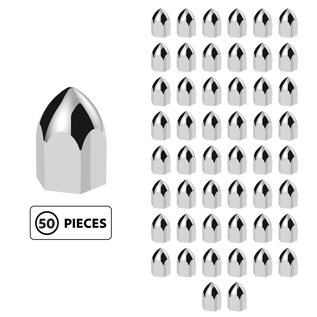 11/16" X 1-5/16" Chrome Plastic Bullet Nut Cover - Push-On (50-Pack)