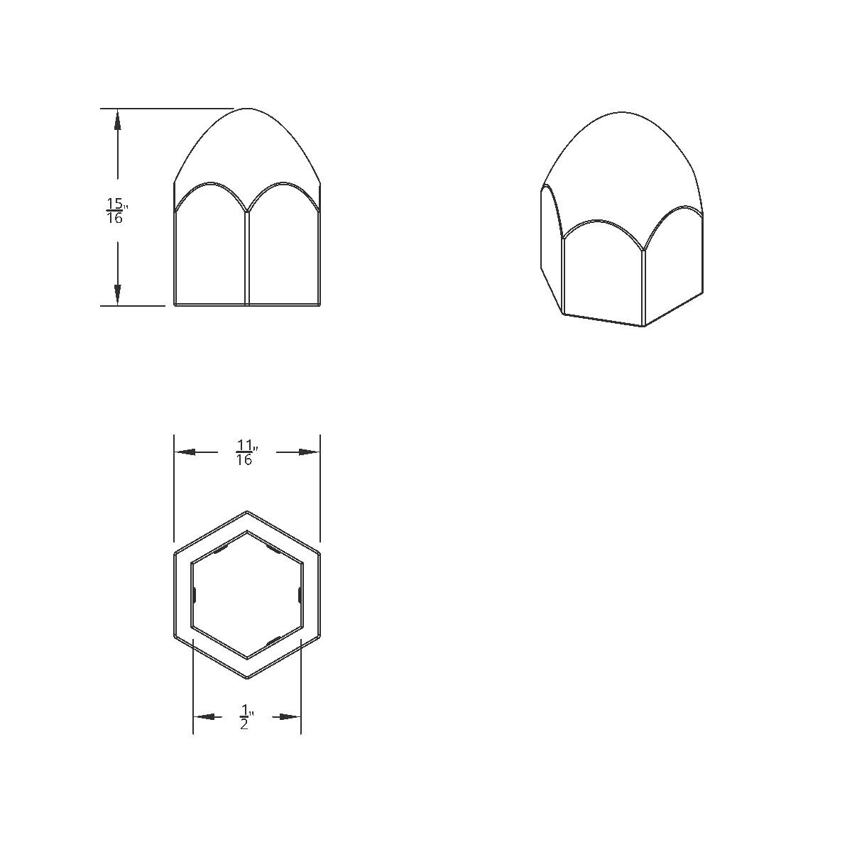 1/2" x 15/16" Chrome Plastic Bullet Nut Covers - Push-On (10-Pack) - Thumbnail 7