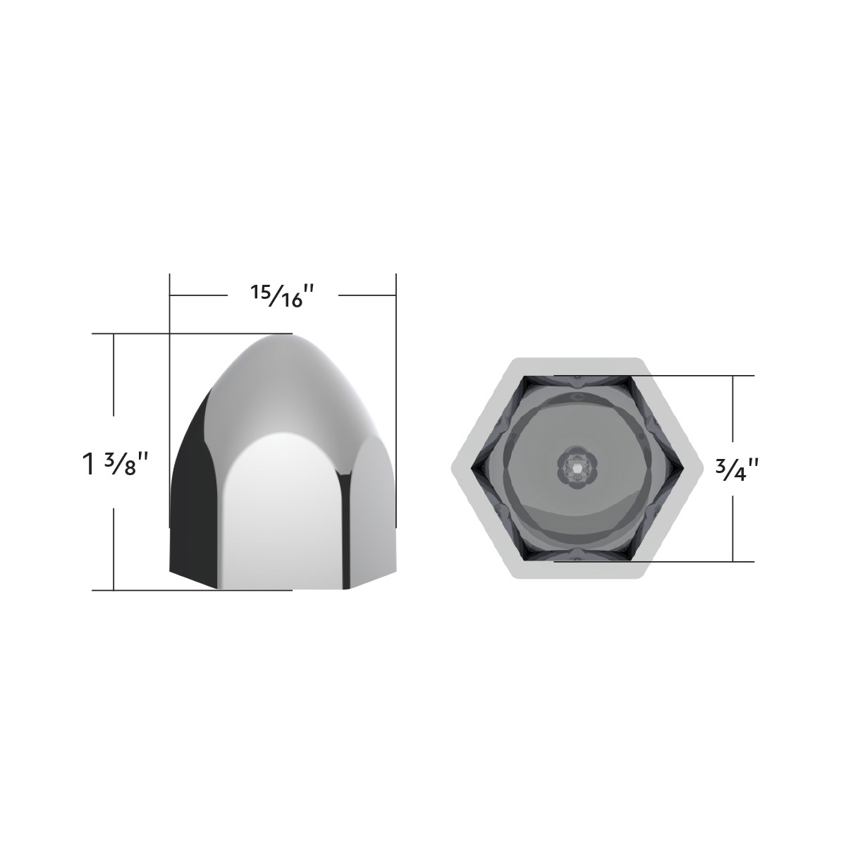 3/4" X 1 3/8" Chrome Plastic Bullet Nut Cover - Push-On (10-Pack) - Thumbnail 6