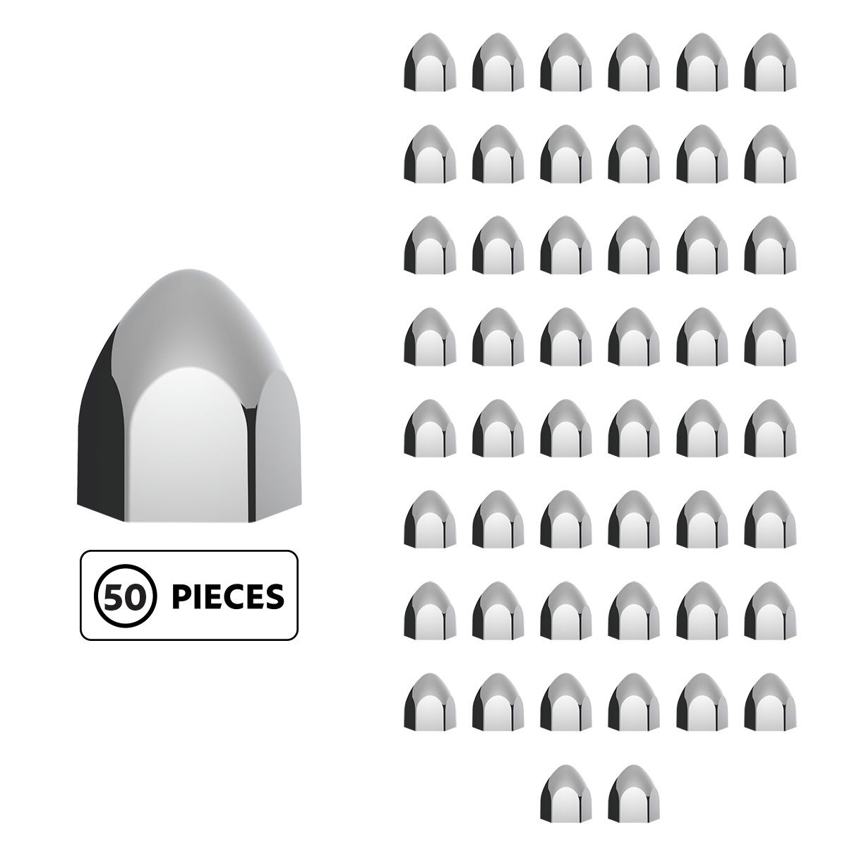 3/4" X 1 3/8" Chrome Plastic Bullet Nut Cover - Push-On (50-Pack)