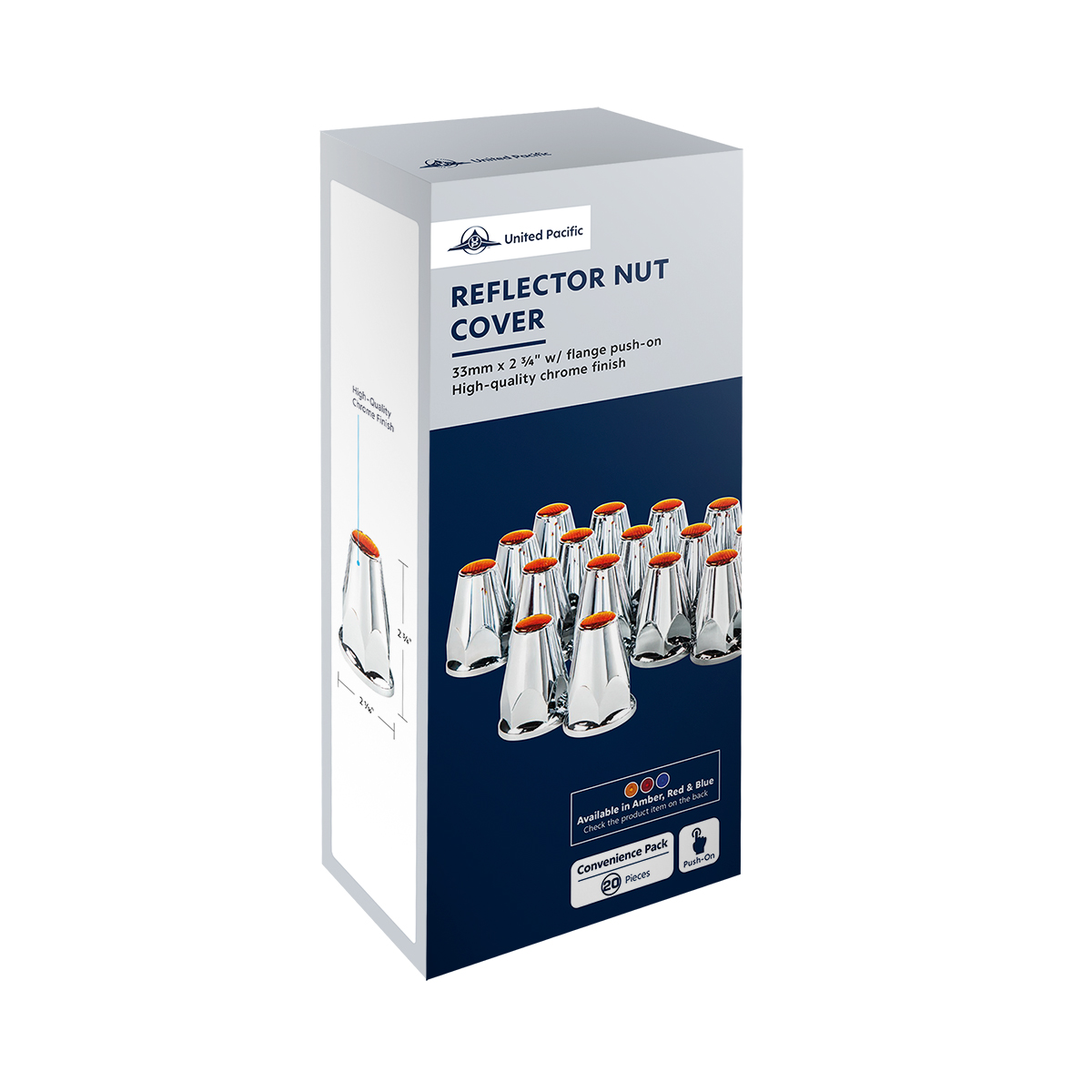 33mm X 2-3/4" Chrome Plastic Nut Covers With Flange - Push-On -Amber Reflector (Color Box of 20) - Thumbnail 8