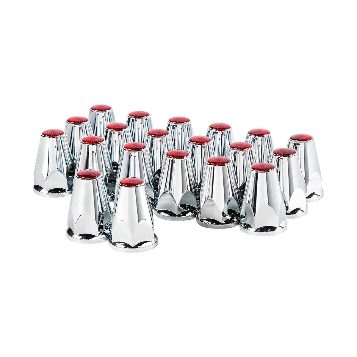 33mm X 2-3/4" Chrome Plastic Nut Covers With Flange - Push-On -Red Reflector (20-Pack)