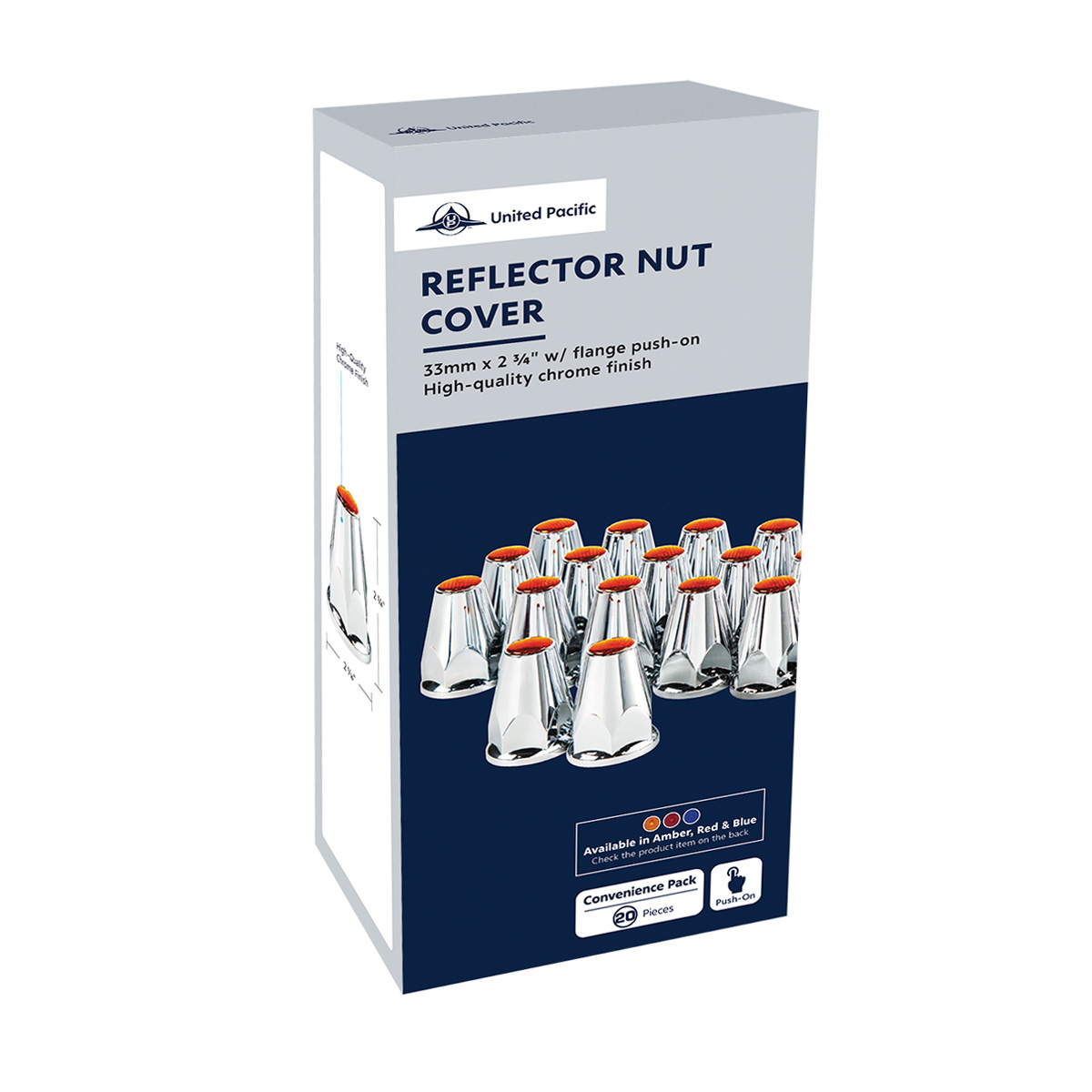 33mm X 2-3/4" Chrome Plastic Nut Covers With Flange - Push-On -Red Reflector (20-Pack) - Thumbnail 5