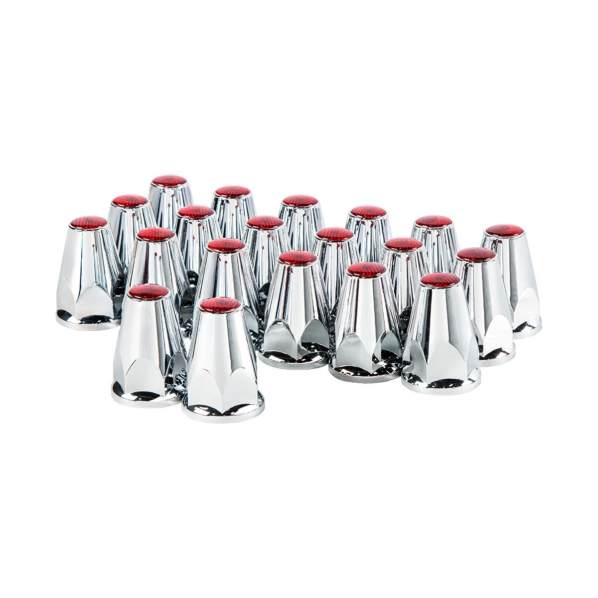 33mm X 2-3/4" Chrome Plastic Nut Covers With Flange - Push-On -Red Reflector (20-Pack) - Thumbnail 7