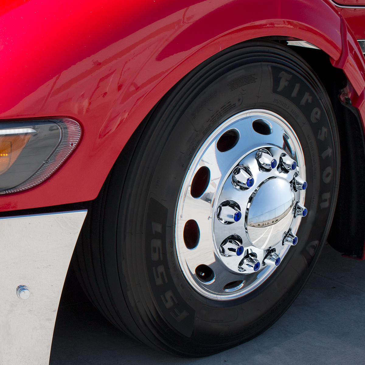 33mm X 2-3/4" Chrome Plastic Nut Covers With Flange - Push-On -Blue Reflector (Color Box of 20) - Thumbnail 3