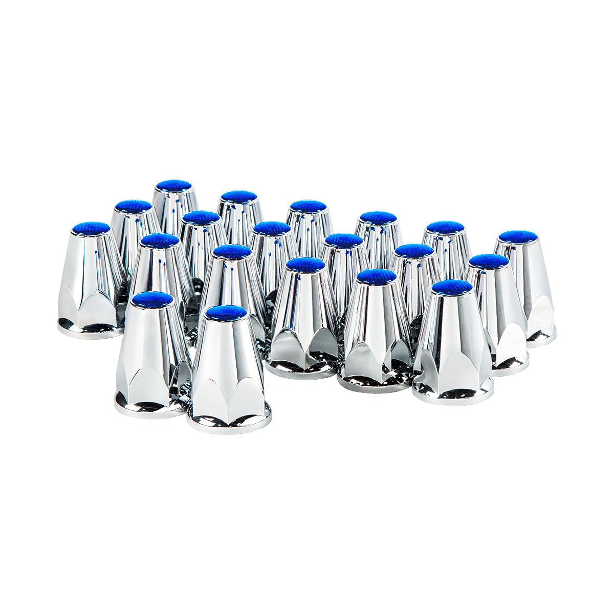33mm X 2-3/4" Chrome Plastic Nut Covers With Flange - Push-On -Blue Reflector (Color Box of 20) - Thumbnail 7