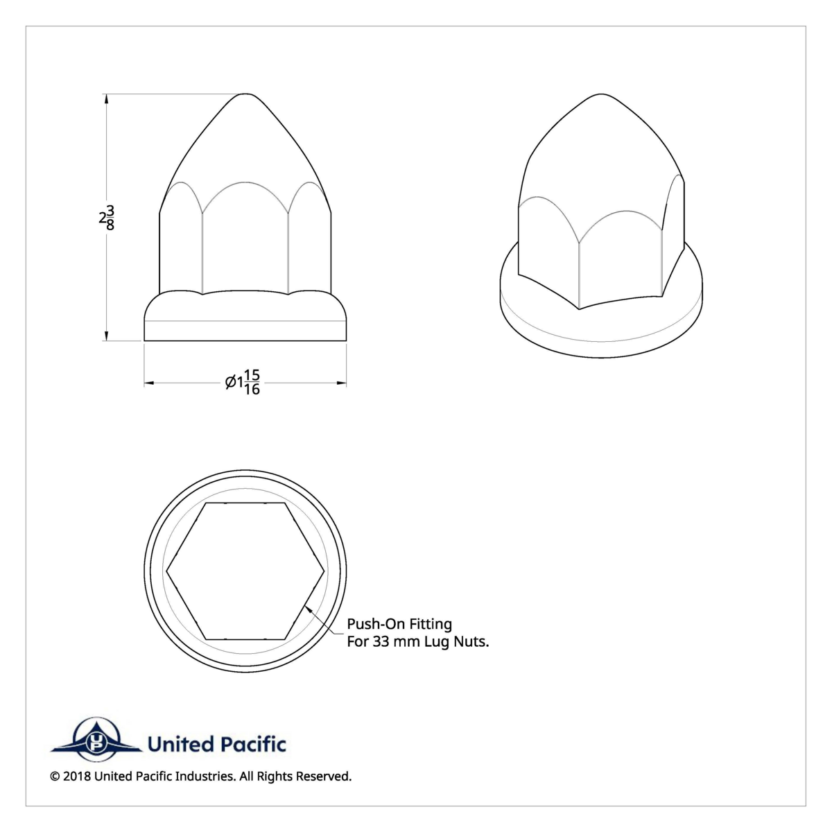 33mm X 2-3/8" Chrome Plastic Bullet Nut Cover With Flange - Push-On (Bulk) - Thumbnail 10