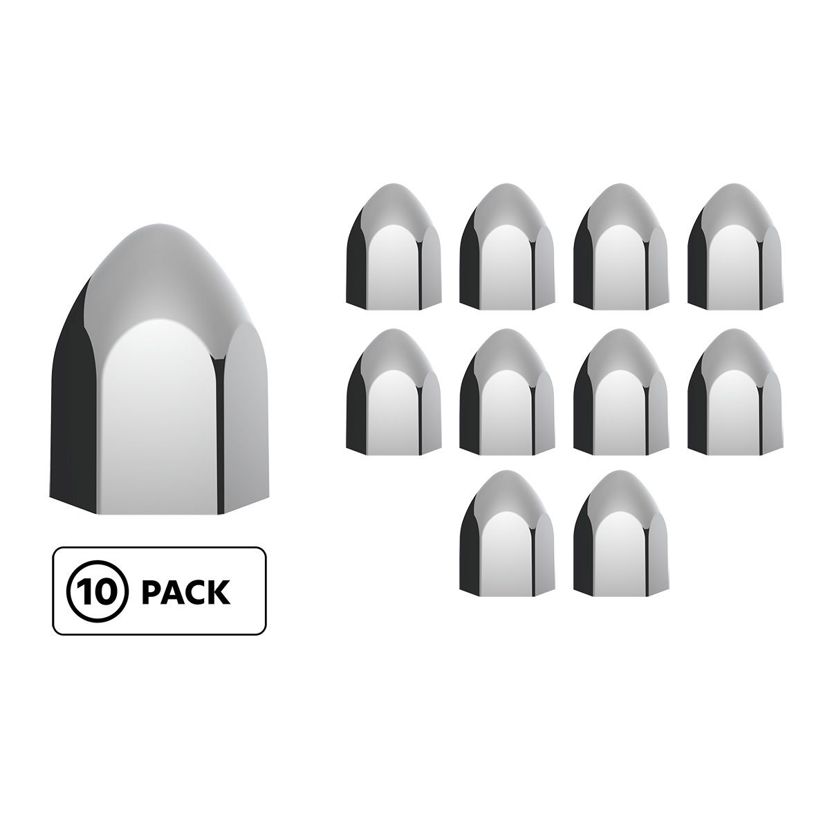 15/16" x 1 5/8" Chrome Plastic Bullet Nut Covers - Push-On (10-Pack)