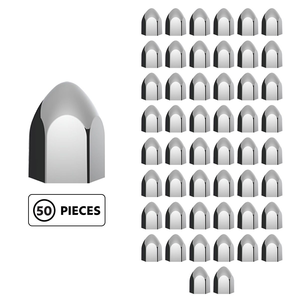 15/16" x 1 5/8" Chrome Plastic Bullet Nut Covers - Push-On (50-Pack)