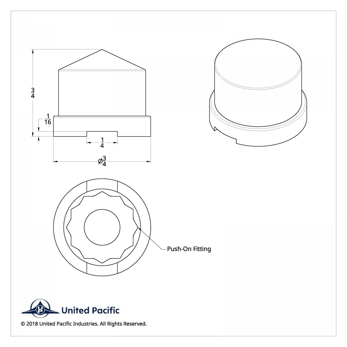 7/16" X 3/4" Chrome Plastic Pointed Nut Cover - Push-On - Thumbnail 2