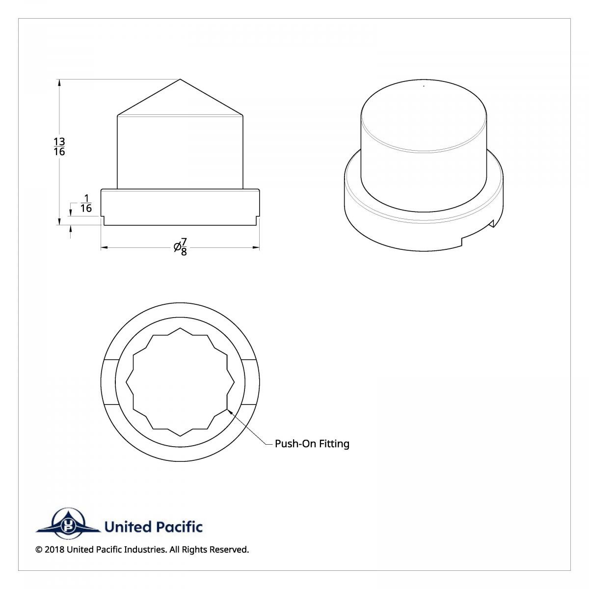 1/2" x 13/16" Chrome Plastic Pointed Nut Covers - Push-On (10-Pack) - Thumbnail 2