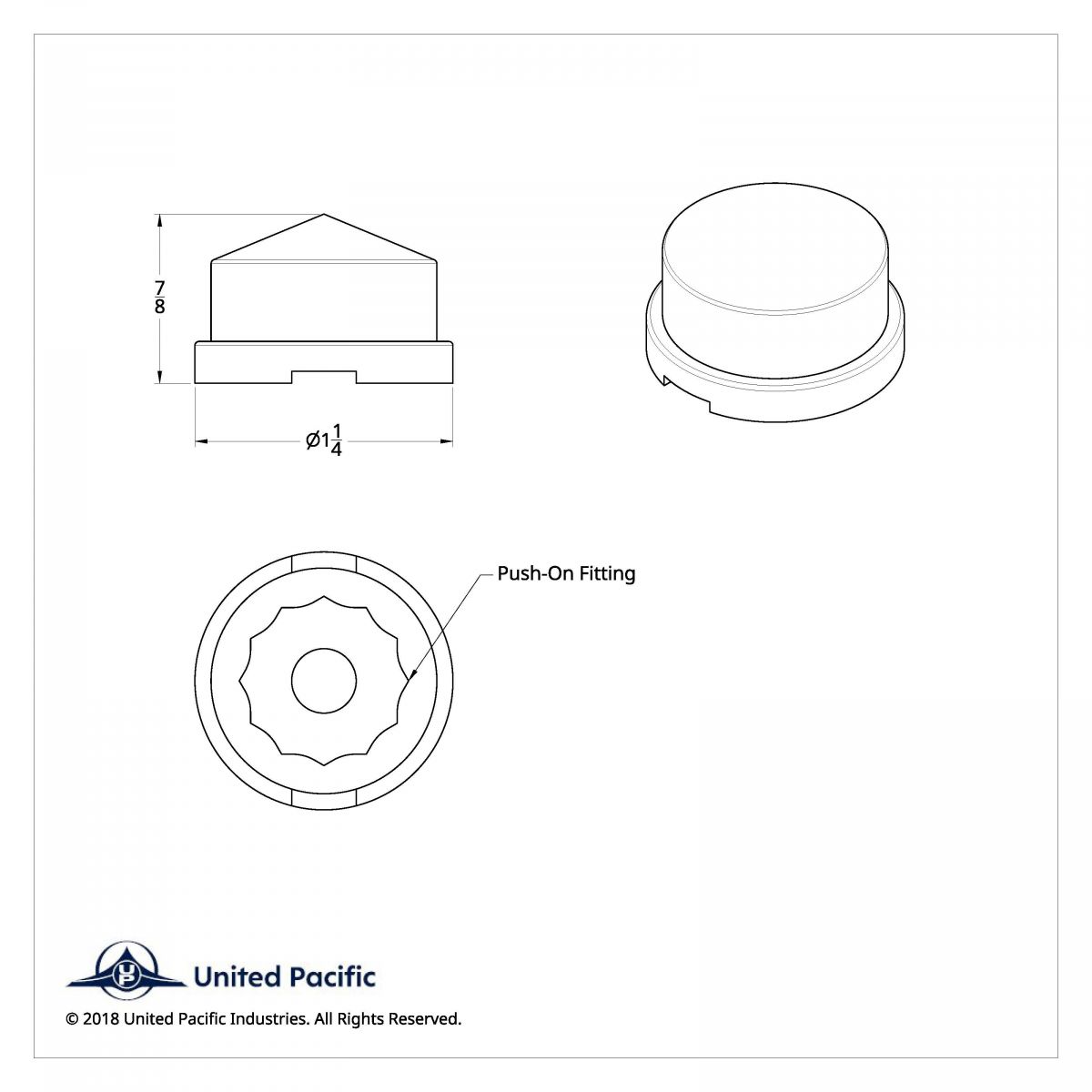 3/4" X 7/8" Chrome Plastic Pointed Nut Cover - Push-On - Thumbnail 2