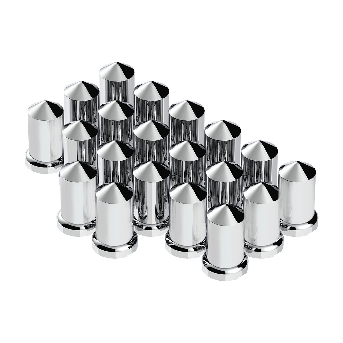 33mm X 3-3/16" Chrome Plastic Pointed Nut Covers With Flange - Push-On (Color Box Of 20)