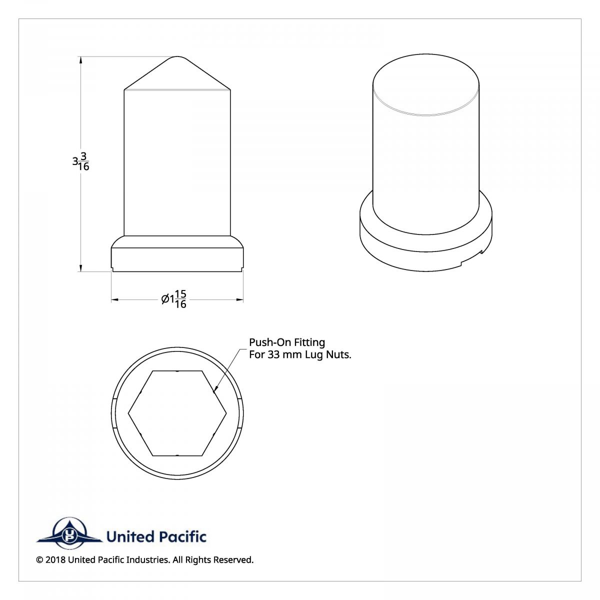 33mm X 3-3/16" Chrome Plastic Pointed Nut Cover With Flange - Push-On (Bulk) - Thumbnail 6