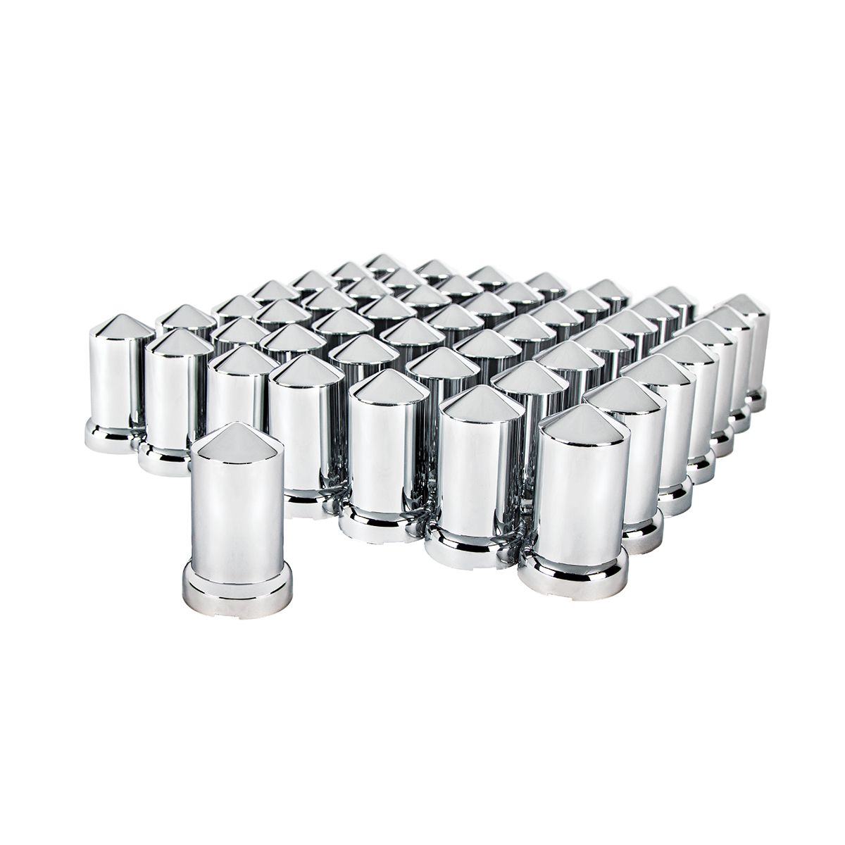 33mm X 3-3/16" Chrome Plastic Pointed Nut Covers With Flange - Push-On (60-Pack)