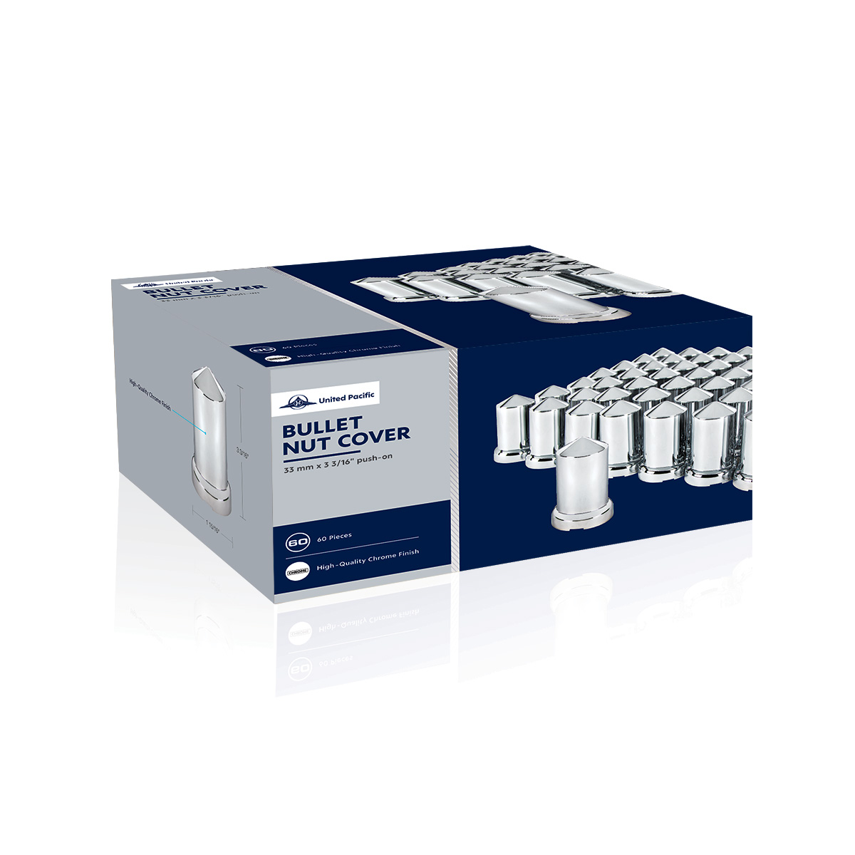 33mm X 3-3/16" Chrome Plastic Pointed Nut Covers With Flange - Push-On (60-Pack) - Thumbnail 7