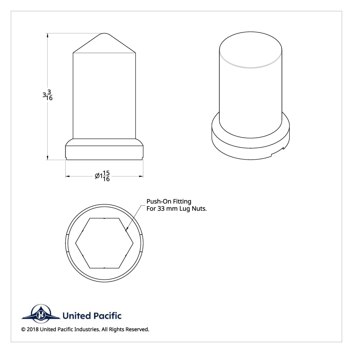 33mm X 3-3/16" Chrome Plastic Pointed Nut Covers With Flange - Push-On (60-Pack) - Thumbnail 10