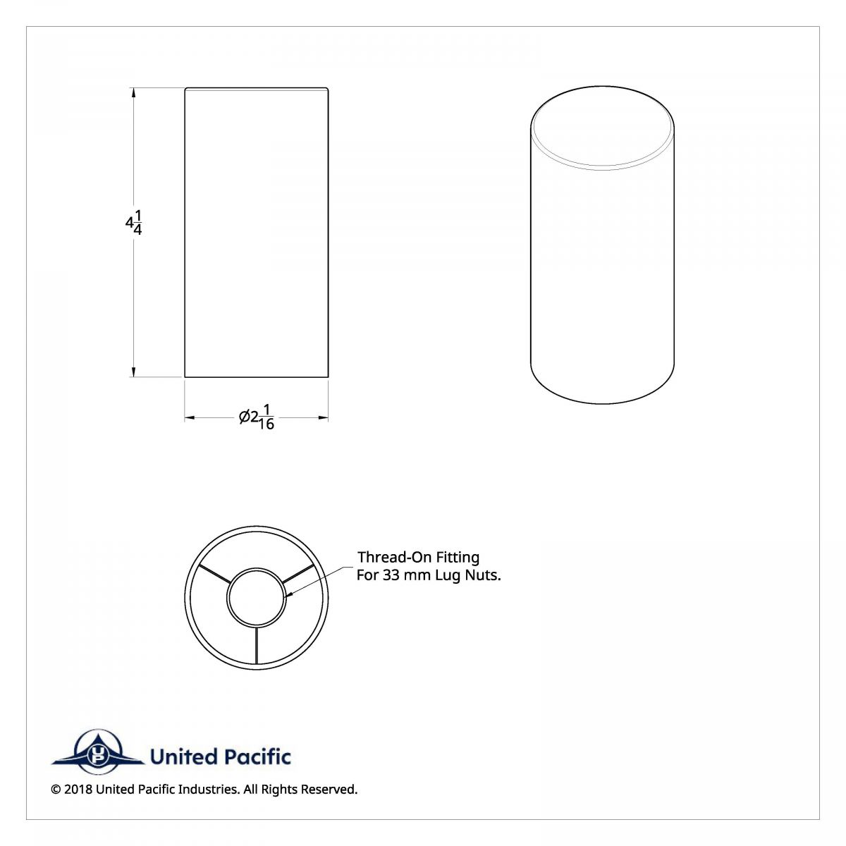 33mm X 4-1/4" Matte Black Tall Cylinder Nut Cover - Thread-On (Bulk) - Thumbnail 8