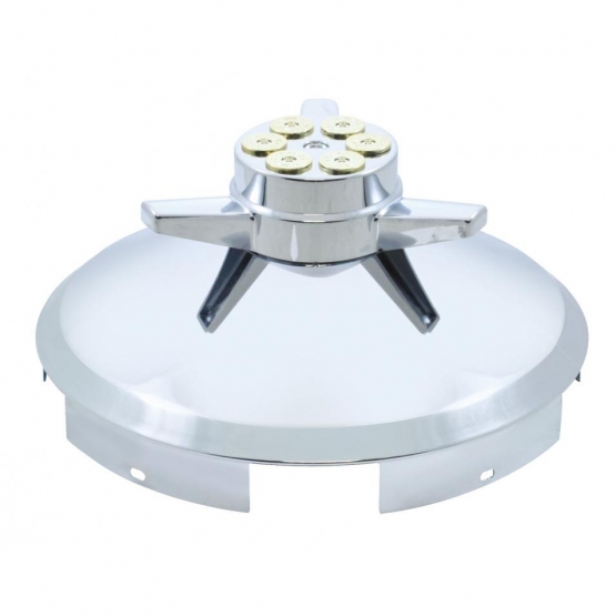 5 Even Notched Chrome Front Hubcap With Gun Cylinder Spinner - 1" Lip