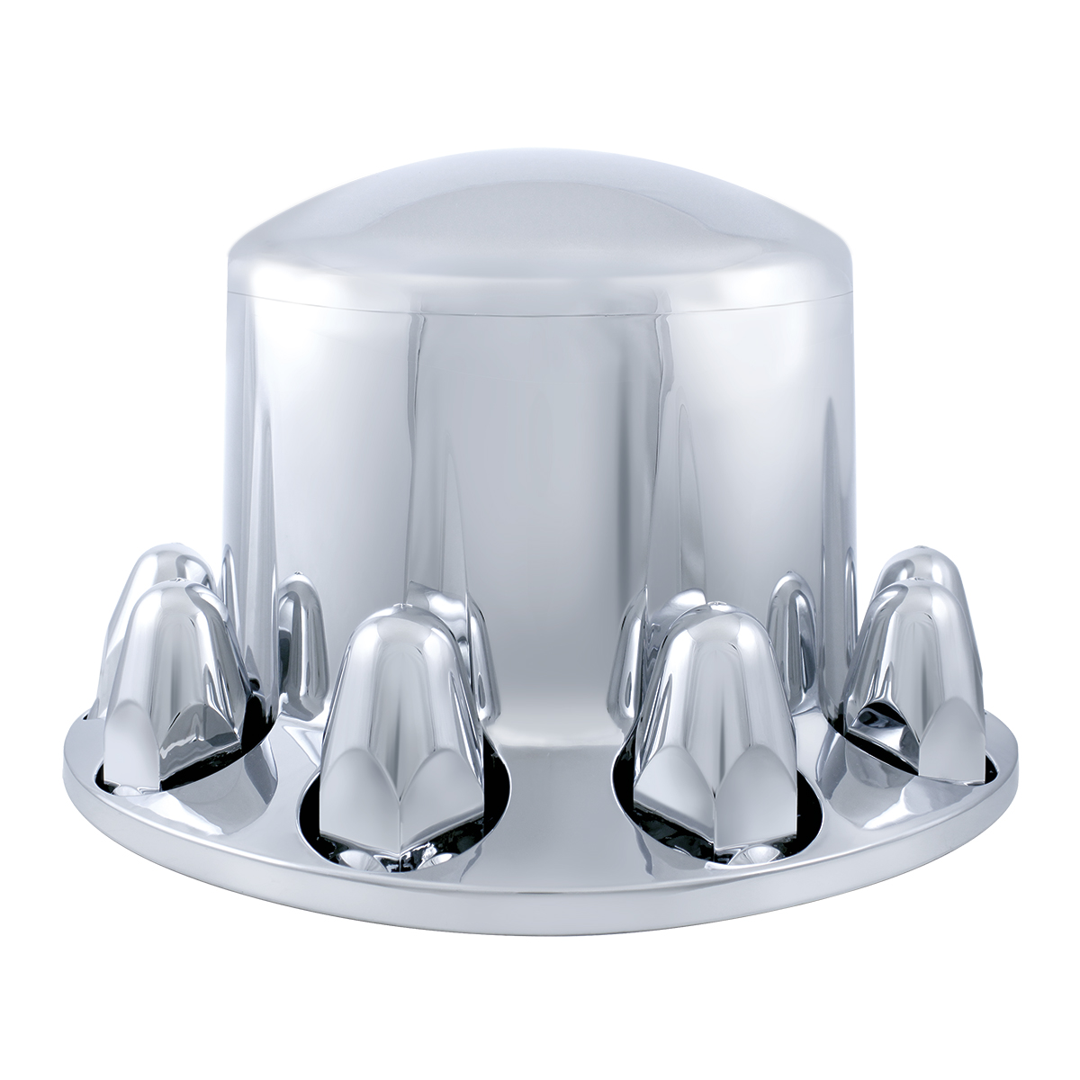 Dome Rear Axle Cover With 1-1/2"  Push-On Standard Nut Covers - Chrome - Thumbnail 2