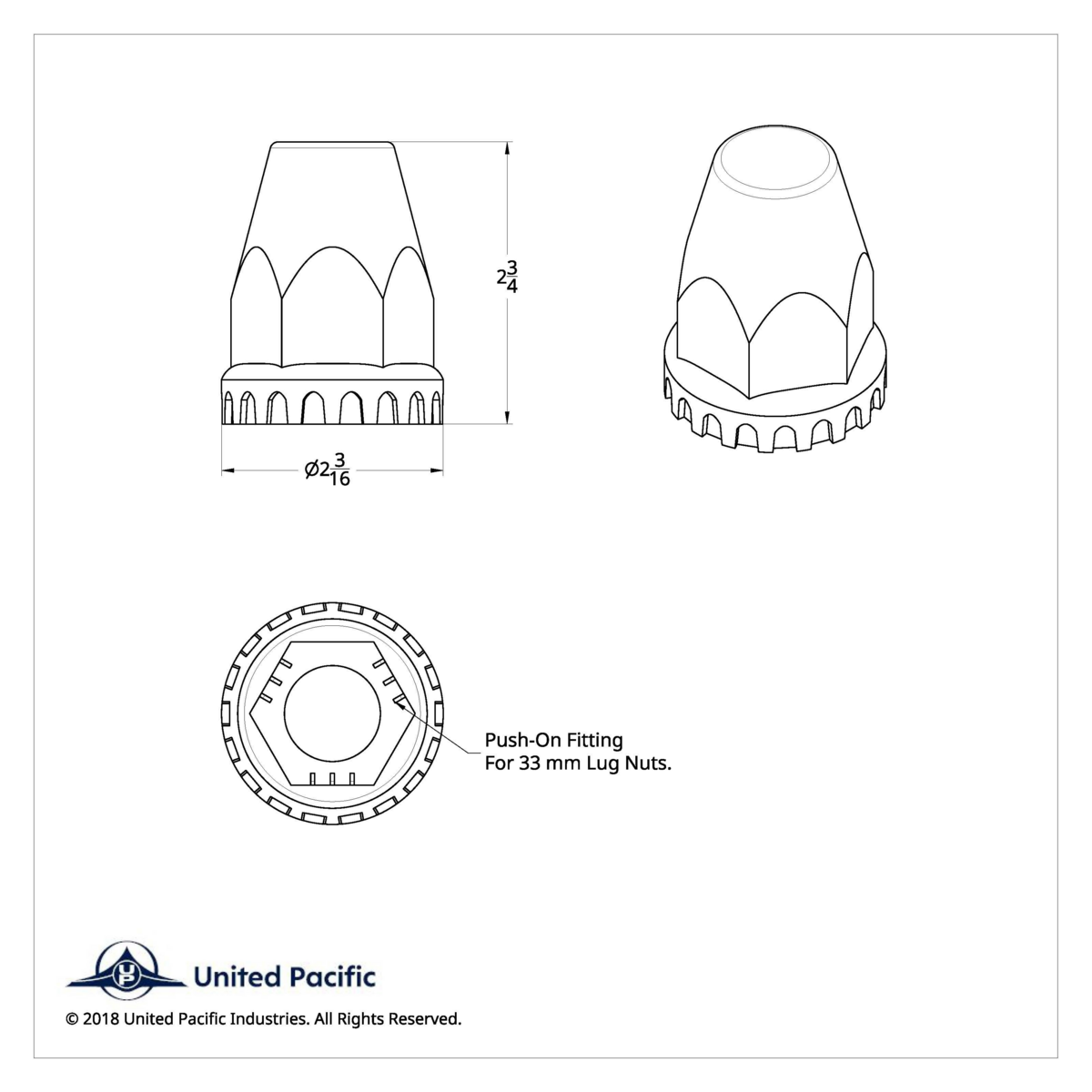 33mm x 2-3/4" Chrome Plastic Original Nut Covers - Push-On - Thumbnail 6