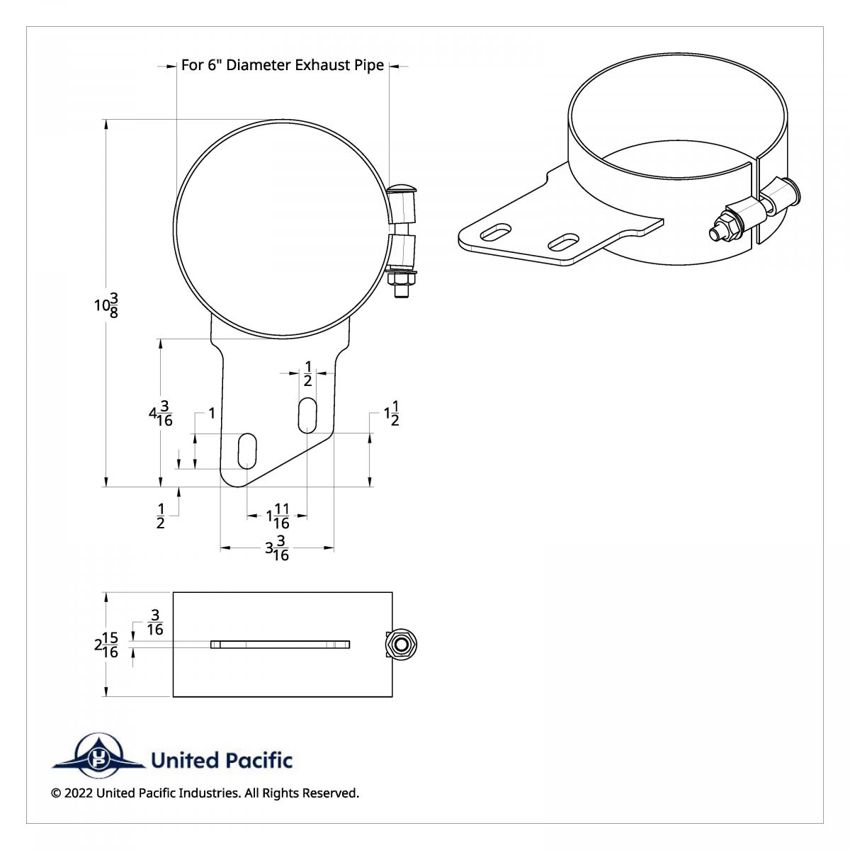 6" Stainless Butt Joint Exhaust Clamp - Angled Bracket - Thumbnail 3