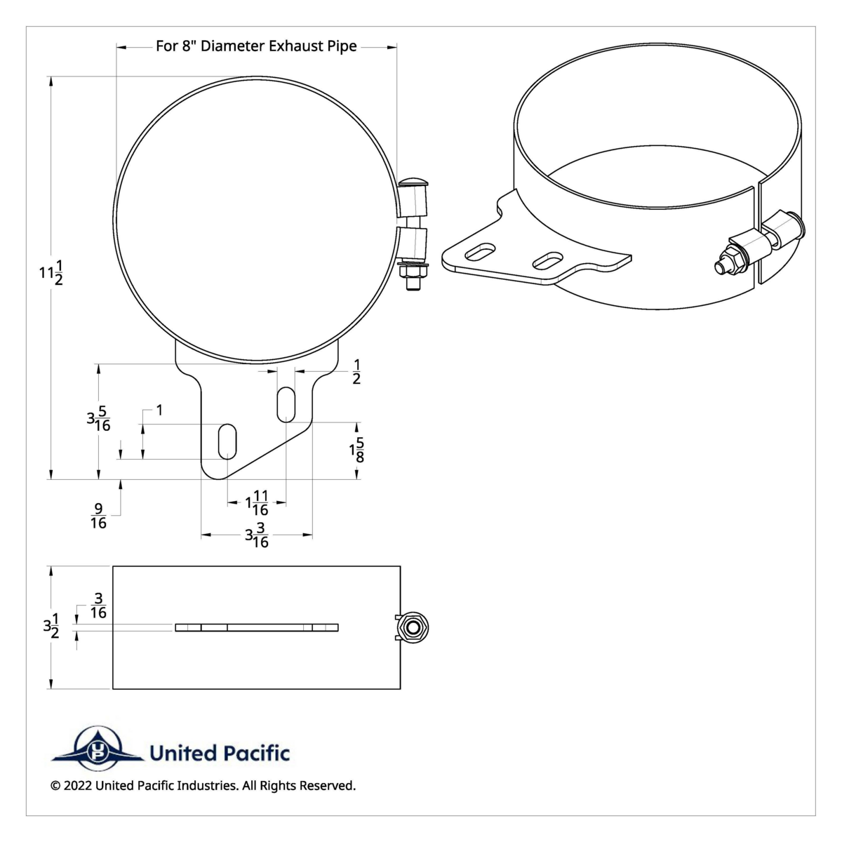 8" Stainless Butt Joint Exhaust Clamp - Angled Bracket - Thumbnail 5