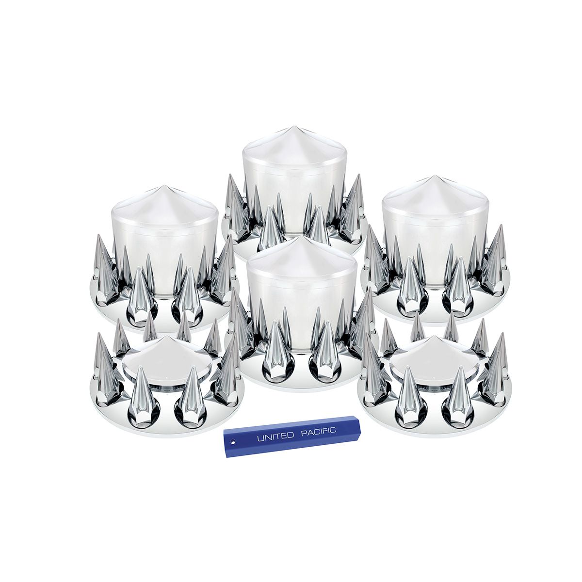 Pointed Axle Cover Combo Kit With 33mm Spike Thread-On Nut Covers & Nut Cover Tool - Chrome
