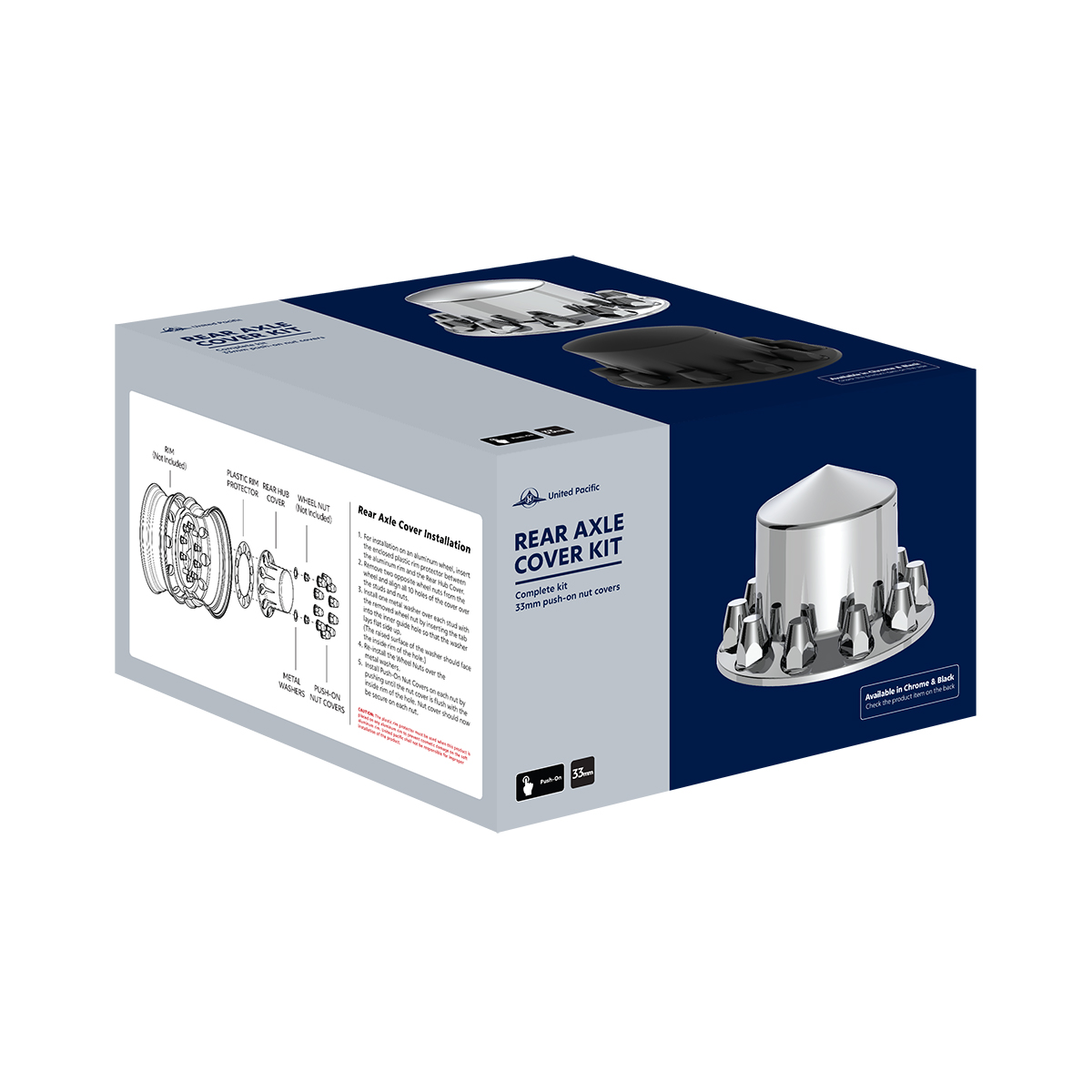 Dome Rear Axle Cover With 33mm Standard Style Push-On Nut Covers - Chrome - Thumbnail 8