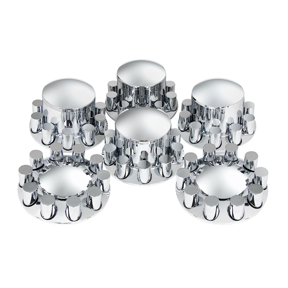 Dome Axle Cover Combo Kit With 33mm Cylinder Thread-On Nut Covers - Chrome