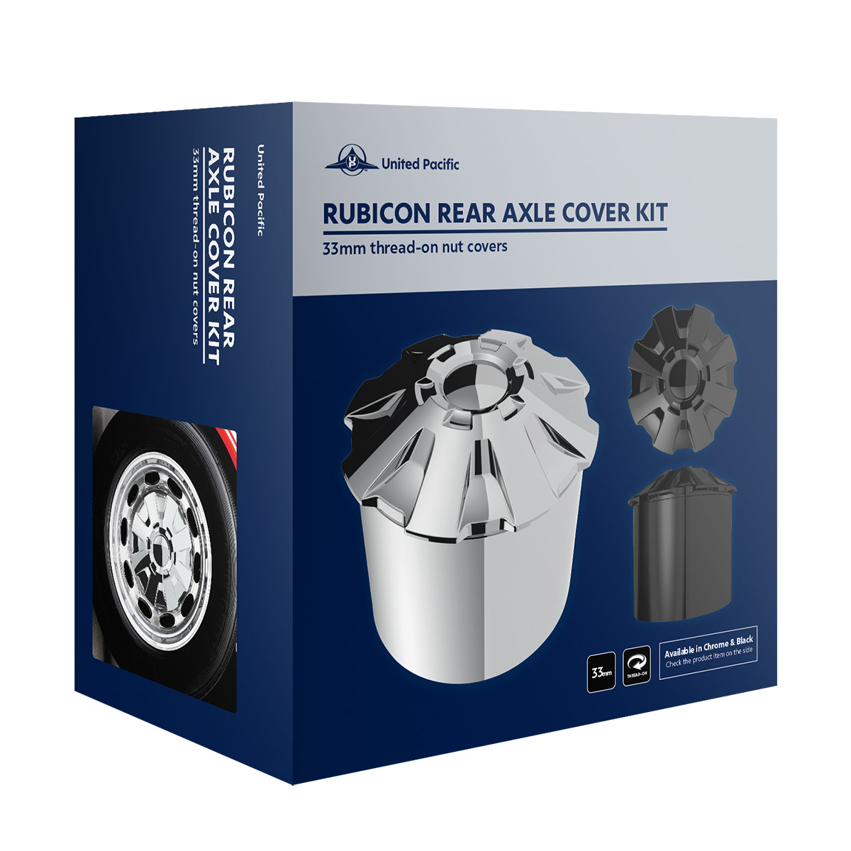 Rubicon Rear Axle Cover Kit With 33mm Thread-On Nut Covers-Chrome - Thumbnail 6