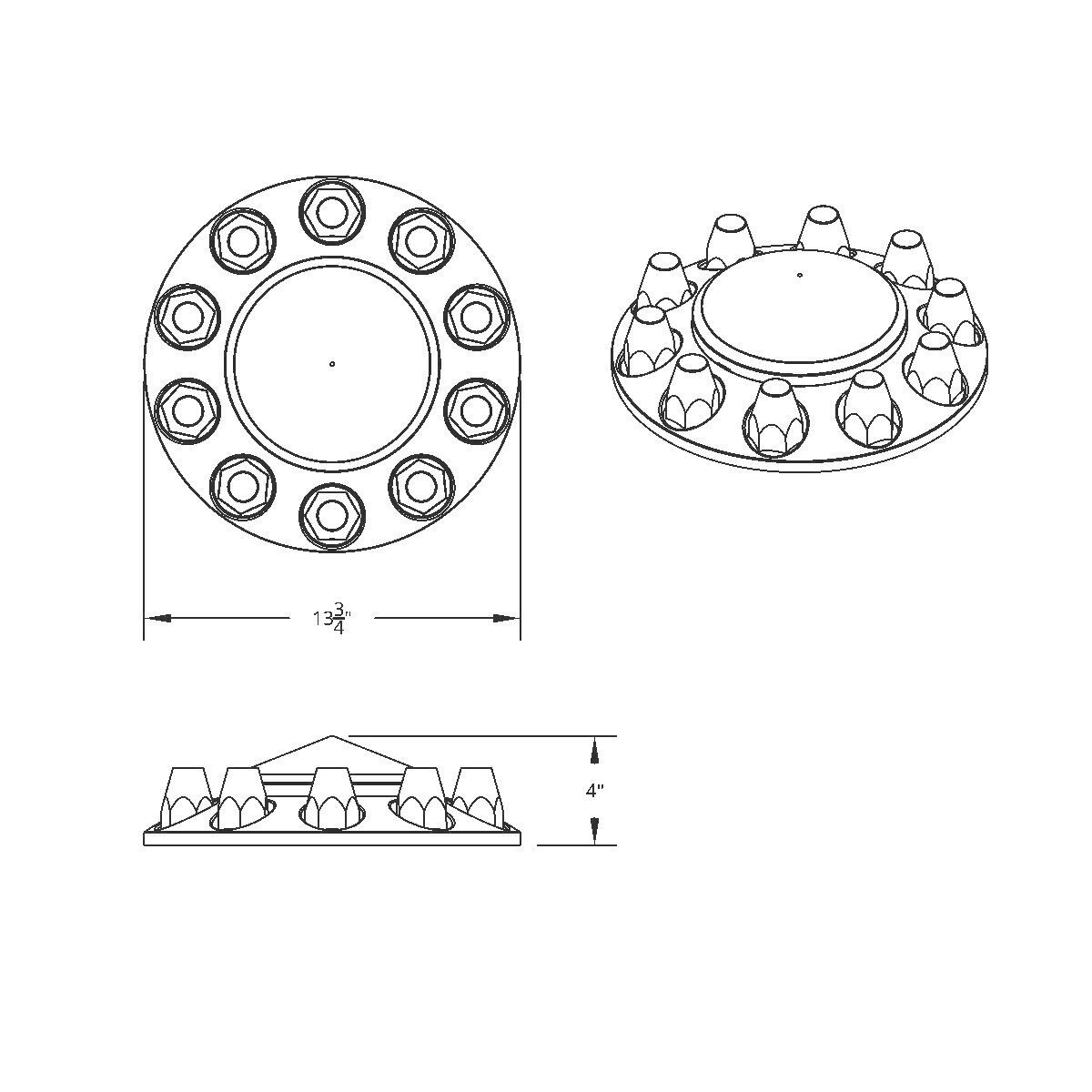 Pointed Front Axle Cover With 33mm Standard Thread-On Nut Covers - Matte Black - Thumbnail 6