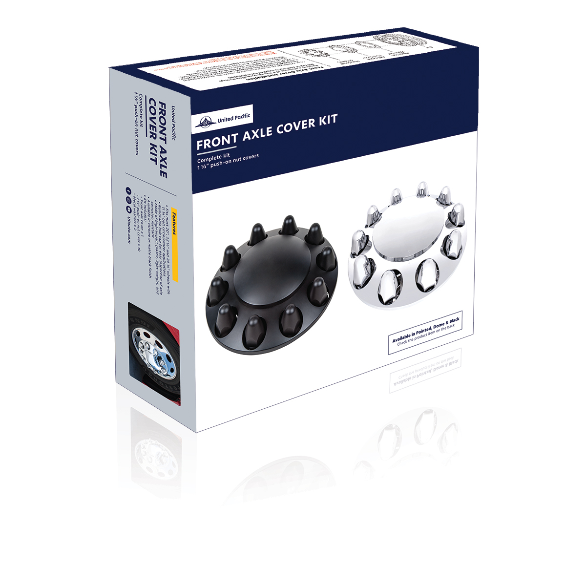 Dome Front Axle Cover With 1-1/2"  Push-On Nut Covers - Matte Black (Color Box) - Thumbnail 4