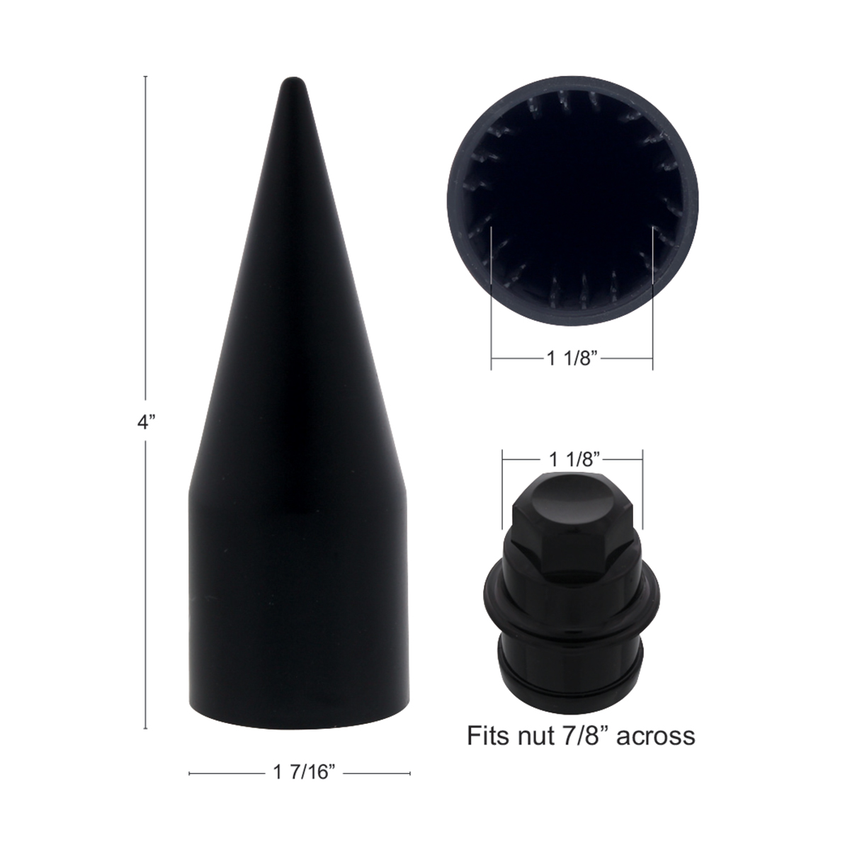 Matte Black Spike Hubcap Nut Cover For 2003-15 Chevy & GMC Full Size Truck (Bulk) - Thumbnail 4