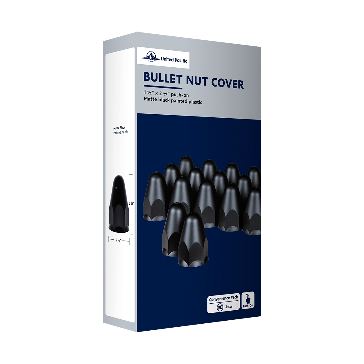 1-1/2" X 2-3/4" Matte Black Painted Plastic Bullet Nut Covers - Push-On (Color Box of 20) - Thumbnail 4