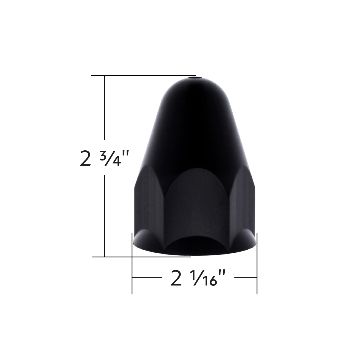 1-1/2" X 2-3/4" Matte Black Painted Plastic Bullet Nut Covers - Push-On (Color Box of 20) - Thumbnail 5