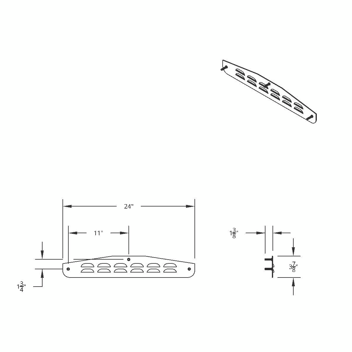 4" X 24" Chrome Louvered Bottom Mud Flap Plate - Welded Stud (Card of 2) - Thumbnail 2