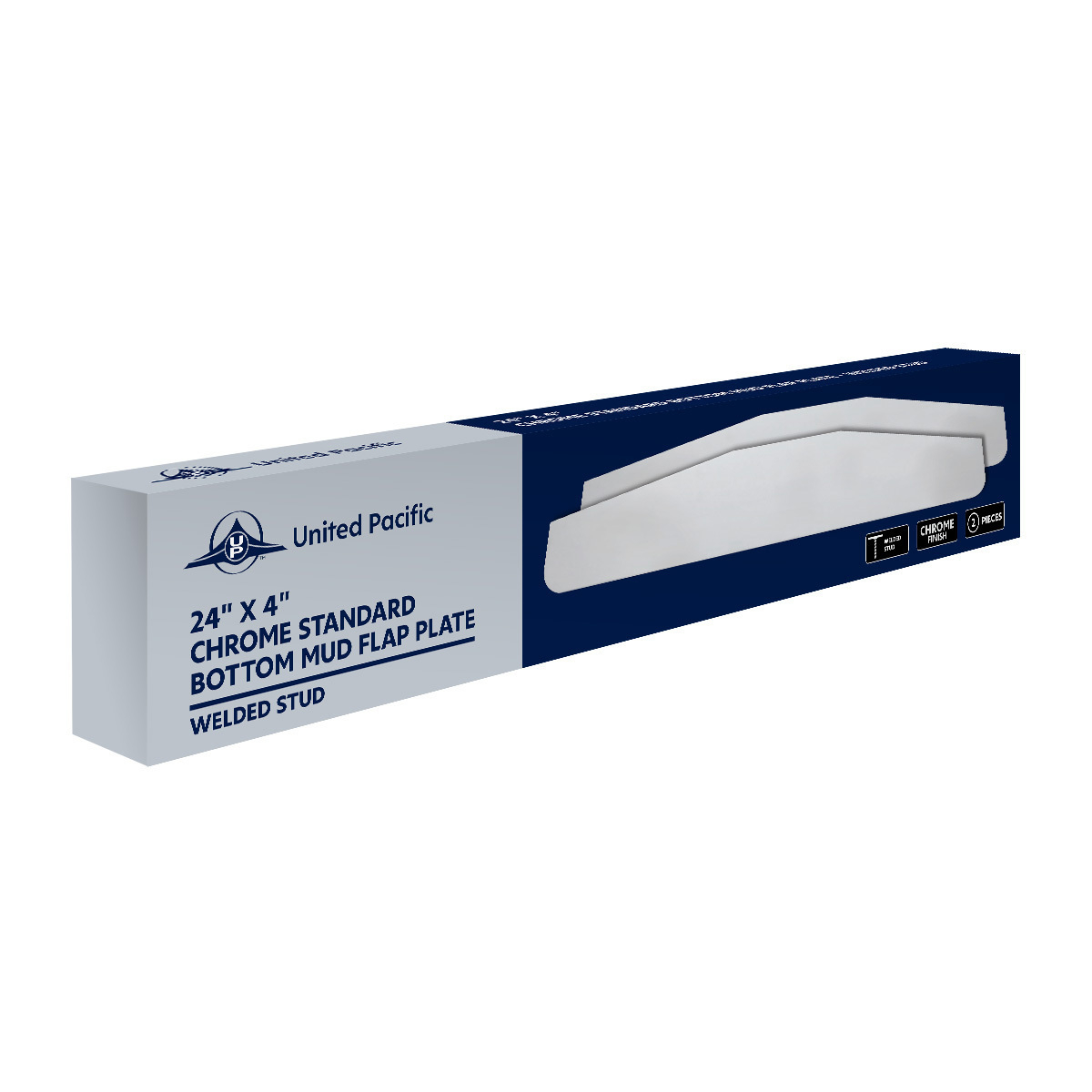 4" X 24" Chrome Standard Bottom Mud Flap Plate - Welded Stud (Pair) - Thumbnail 4