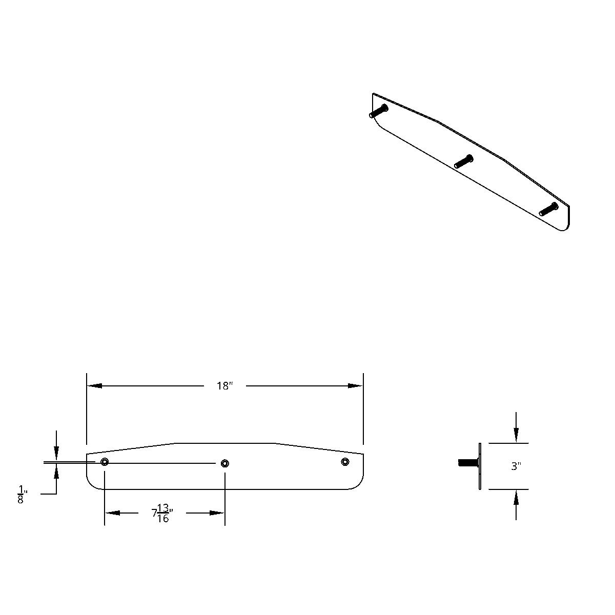 3" X 18" Chrome Standard Bottom Mud Flap Plate - Welded Stud - Thumbnail 3