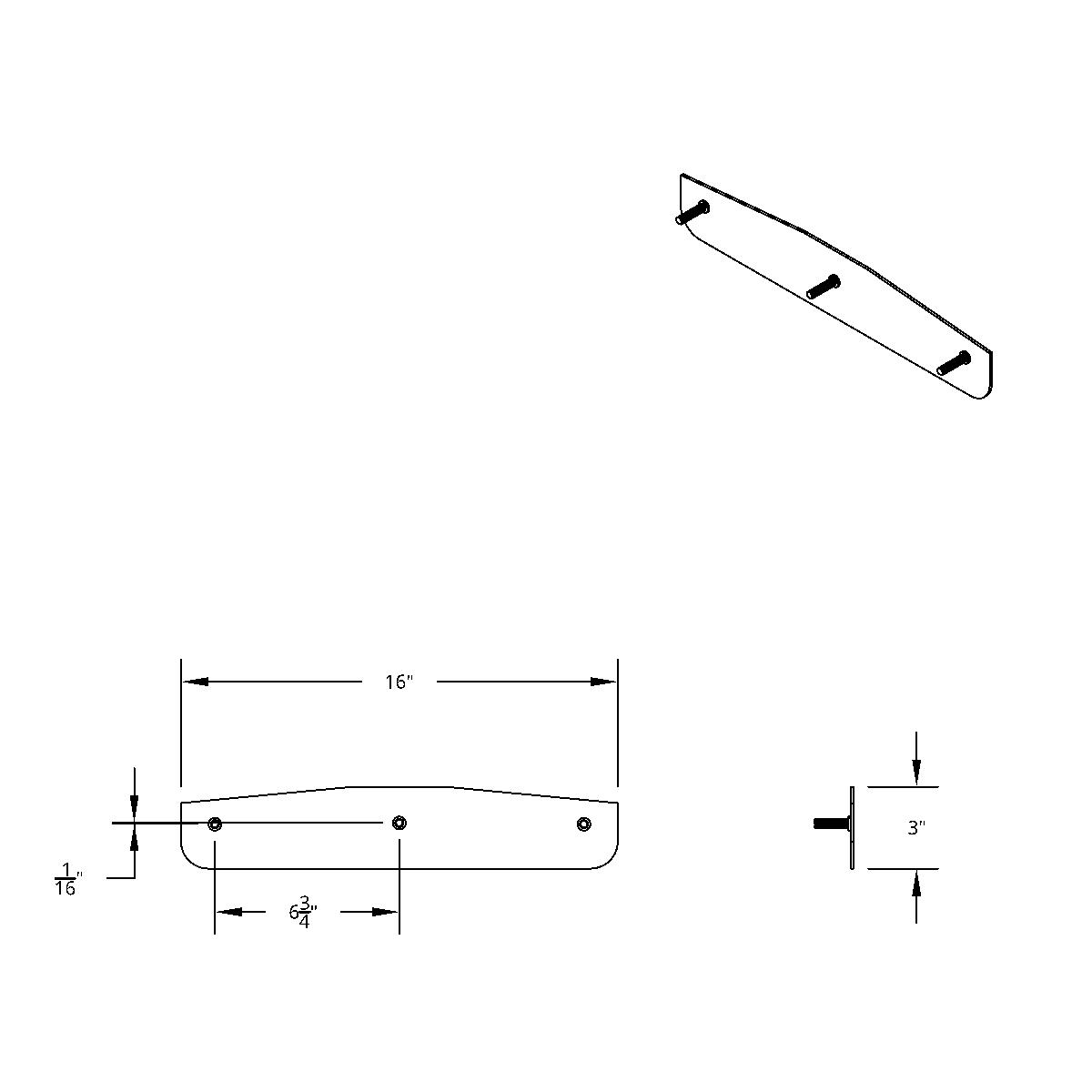 3" X 16" Chrome Standard Bottom Mud Flap Plate - Welded Stud - Thumbnail 3