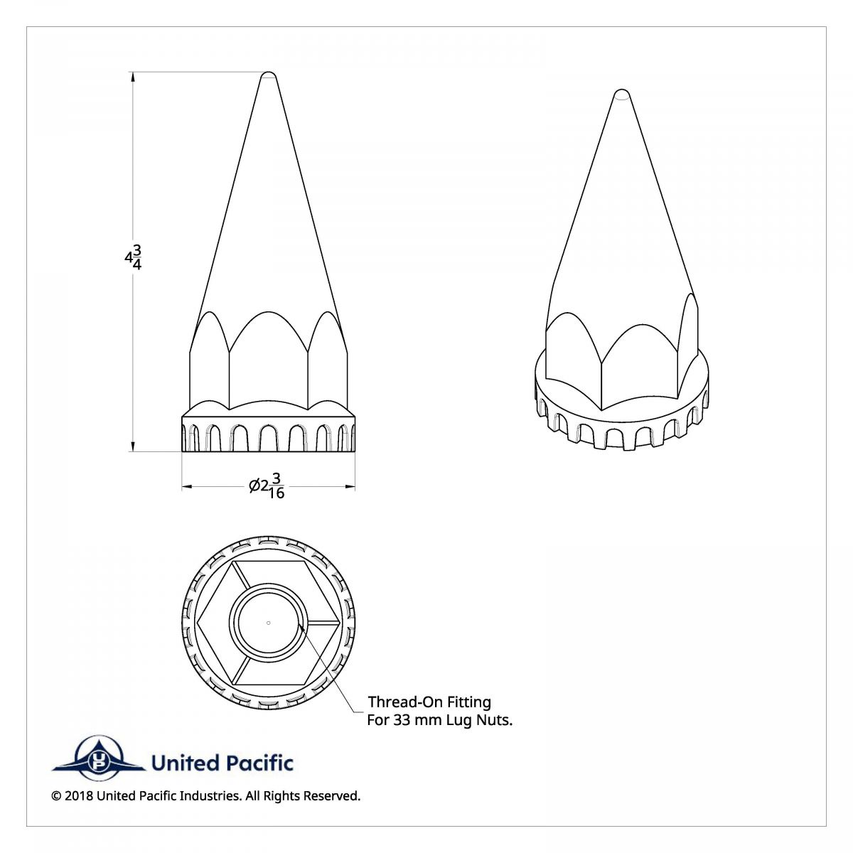 33mm x 4-3/4" Matte Black Spike Nut Cover With Flange- Thread-On (Bulk) - Thumbnail 5
