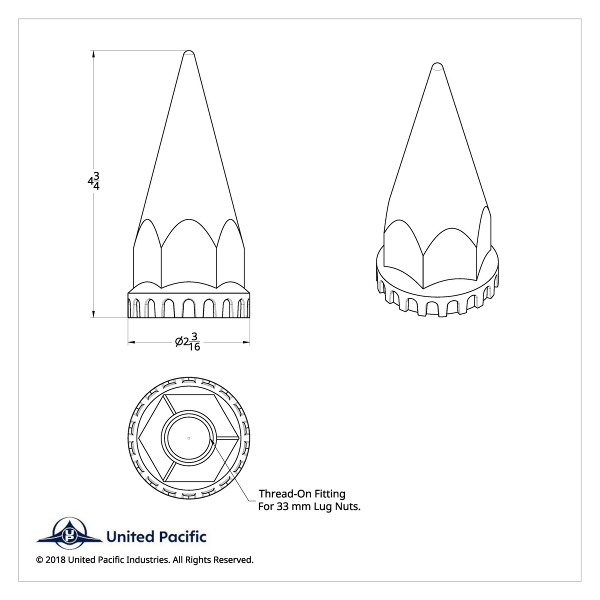 33mm X 4-3/4" Matte Black Spike Nut Covers With Flange- Thread-On (60-Pack) - Thumbnail 8