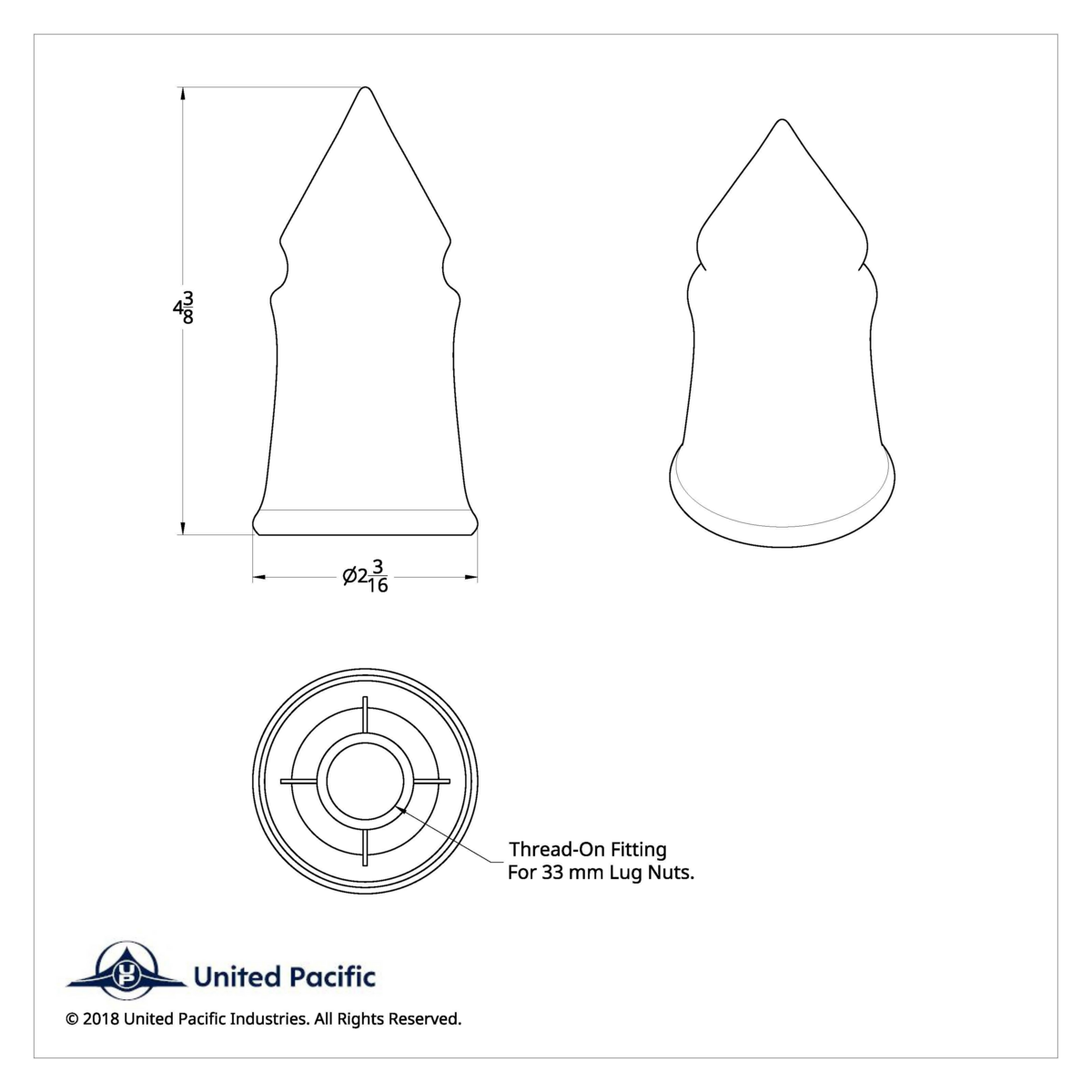 33mm X 4-3/8" Chrome Plastic V-Spike Nut Cover - Thread-On (Bulk) - Thumbnail 7