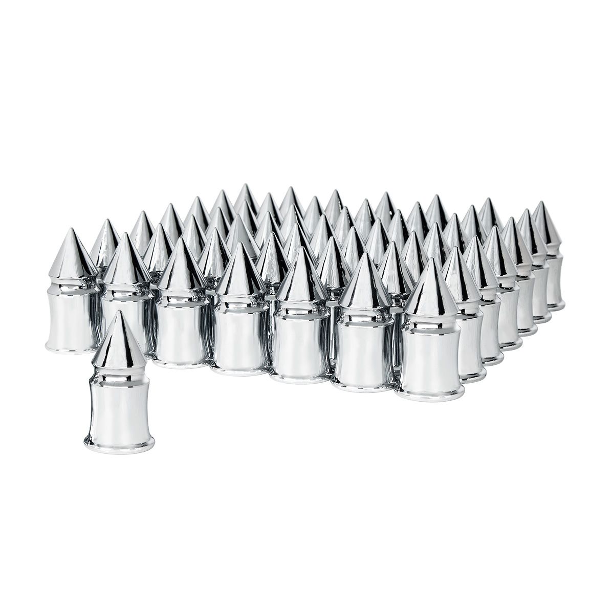 33mm X 4-3/8" Chrome Plastic V-Spike Nut Covers - Thread-On (60-Pack)