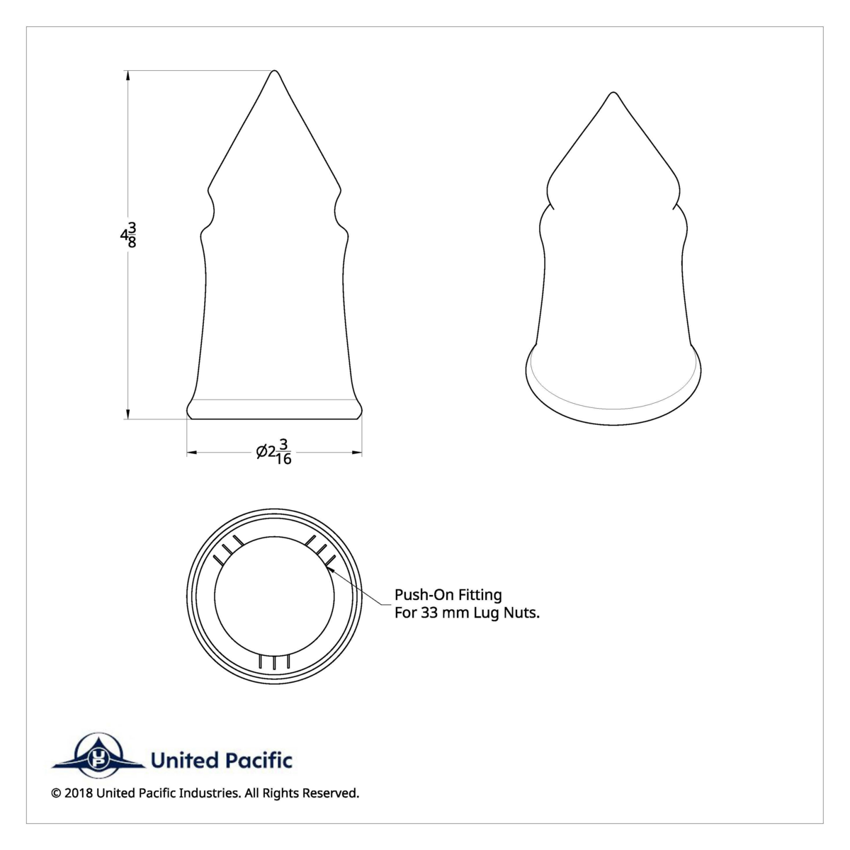 33mm X 4-3/8" Chrome Plastic V-Spike Nut Covers - Push-On (60-Pack) - Thumbnail 8